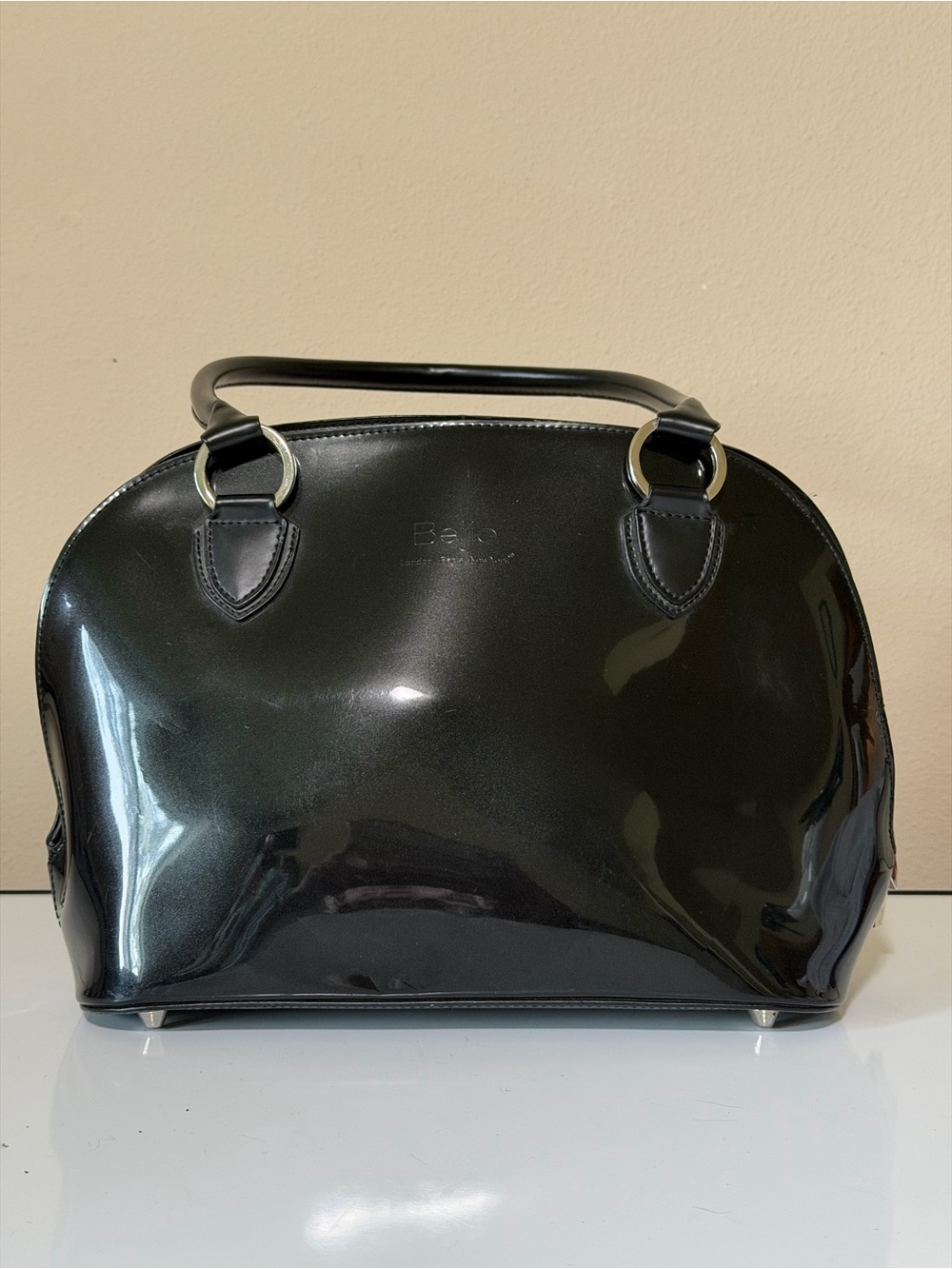 Vintage Beijo Black Patent Dome Satchel